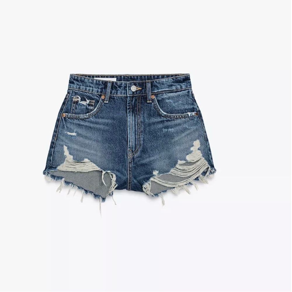 Zara High Waisted Distressed Denim Shorts